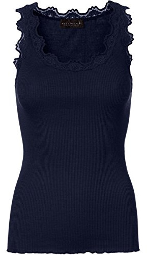 Rosemunde Seidentop Babette mit Spitzenbesatz S Navy