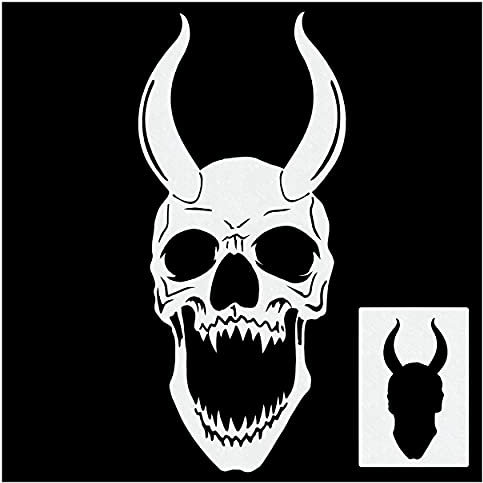 Herterich Products Airbrush Schablone Gehörnter Totenkopf | Tattoo & Graffiti Stencil Vorlage | Wiederverwendbar & Lösungsmittelresistent | Mylar 0,1-0,2 cm | Für Airbrush, Sprays & Tinte