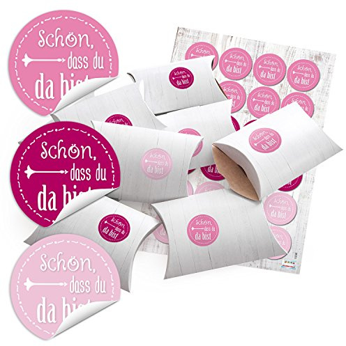 Logbuch-Verlag 24 kleine Schön dass du da bist Geschenkschachteln weiß rosa pink Hochzeit Gastgeschenk Mitgebsel Verpackung 15 x 10,5 x 3 cm