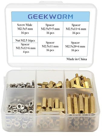 Geekworm for Raspberry Pi Installation Tool 100 Pcs/Lot M2.5 Series Hex Brass Spacer/Standoffs + Nuts + Screws w/Storage Case for Raspberry Pi 5/4B/3B+/3B/3A+/Zero W/2W Accessories Kit