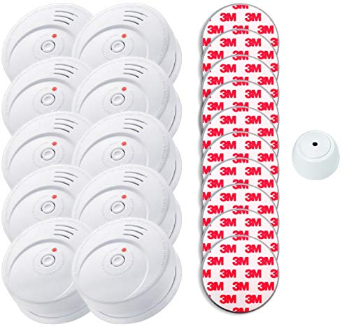 Jeising Sicherheits Set GS506 G 10er Set Rauchmelder/Brandmelder/ 10 Jahre Batterie KRIWAN Zertifiziert EN14604 inkl. 10 x Magnetbefestigung 3M Premium selbstklebend + gratis Wassermelder GS158