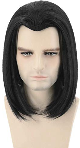 Topcosplay Herren Perücke Schwarz Lang Gerade Perrücke für Cosplay Halloween Karneval