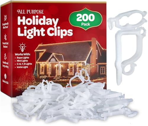 All-Purpose Holiday Light Clips, [Set of 200] Mounts on Gutters & Shingles.