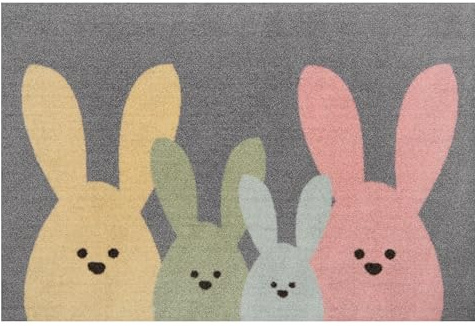 Hanse Home Printy Fußmatte für Innen und Außen 40x60cm - Schmutzfangmatte Türmatte Bunny Family mit Hasen Motiv Waschbar & Wetterfest, rutschfest für Eingangsbereich & Außenbereich – Grau Bunt