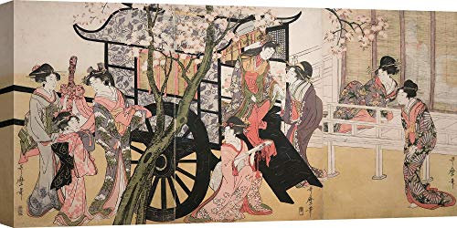 ART PRINT CAFE' – Tableau japonais toile - Utamaro Kitagawa, Courtisanes admirant les cerisiers en fleurs - 120x60 cm