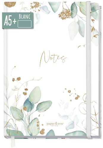 paper&you® Notizbuch A5+ blanko mit Gummiband Blattgold 156 Seiten, 78 Blatt - als Journal Skizzenheft Skizzenbuch Tagebuch Notizheft - nachhaltig & klimafreundlich