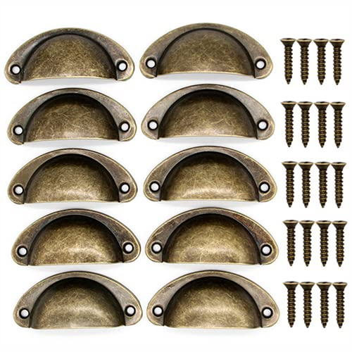 LATRAT 10 pcs Vintage Muschelgriffe fur Schublade,Antik Möbelgriff Vintage Griffe, Halbkreis mit Schrauben für Küche Kabinett Möbelknöpfe Set（Grüne Bronze）