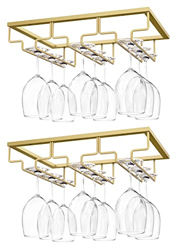 Nuovoware Schrankeinsatz Weinglashalter, 2 Pack Gläserhalter Becherhalter Qualität Eisen Getränkehalter mit 3 Reihige Halterung für Familie Restaurant Hotel bar - Nano Gold
