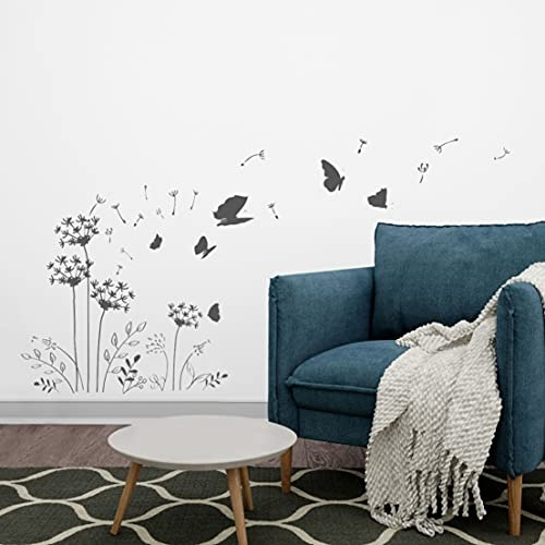 tjapalo® ul7 Pusteblume Wandtattoo grau Wohnzimmer Wandtattoo Löwenzahn küchen Wandtattoo Wohnzimmer ranken, Farbe: dunkelgrau, Größe: B110xH58cm