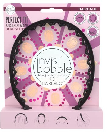 invisibobble Hairhalo Tjockt diadem, justerbart hårband, svart, tjockt, flickor och kvinnor, presenter till kvinnor, skonsamt mot hår och bekvämt
