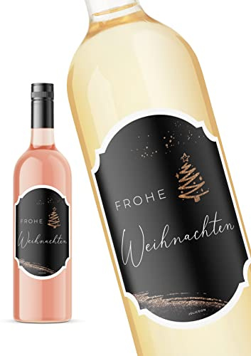 JoliCoon Frohe Weihnachten Flaschenetikett 8,5x12cm, Weihnachten Deko | Strukturiertes Perlmuttpapier, selbstklebend, zuverlässige Haftung, für Wein-, Sekt-, Prosecco- und Geschenkflaschen