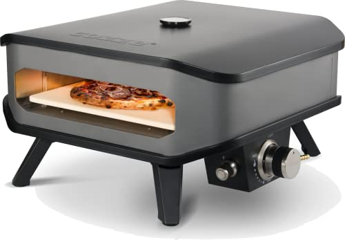 Cozze® 90349 13 Gas Pizza Ofen mit Thermometer mobiler Pizzaofen Pizzastein Gasgrill bis 400 degreeGrad regelbar mit 34x34 cm Pizzastein tragbar Terrasse Balkon, Schwarz
