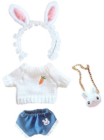 niannyyhouse 20 cm Plüschpuppe, Kleidung, Kaninchen, Kopfschmuck, Hose, Rucksack, Karottenpullover, Stofffiguren, Spielzeug, Zubehör