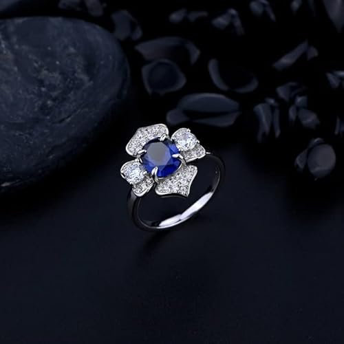 DJMJHG 100% 925 Sterling Silber 7 × 9 mm Aquamarin Saphir Rubin Diamantringe mit hohem Kohlenstoffgehalt für Frauen Party Edlen Schmuck 7 Saphir