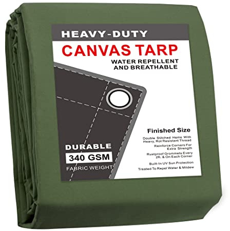 CARTMAN Finished Size 5x7 Feet Canvas Tarp with Rustproof Grommets, Heavy Duty Multipurpose Tarpaulin Cover for Canopy Tent, Roof, Camping, Woodpile