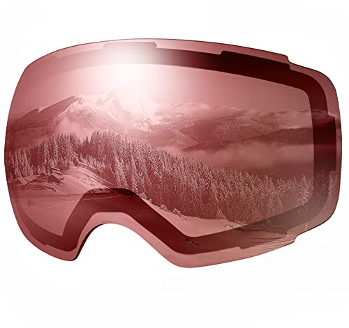OutdoorMaster gafas de esquí PRO - Lente intercambiable sin marco 100% Protección UV400 Gafas Ski Snowboard for Mujer & hombre (VLT28% Sliver & Light Rose Red)