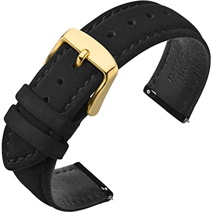 ANNEFIT Cinturini Orologio Uomo 22mm con Fibbia Oro in Acciaio Inossidabile, Cinturino Pelle Nabuk Vintage a Sgancio Rapido (Nero)