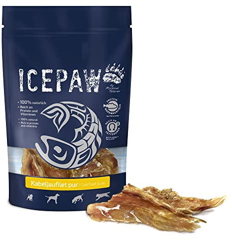 ICEPAW I Kabeljaufilet pur I 150 g I besonders fettarmer Snack für Hunde I getreidefrei