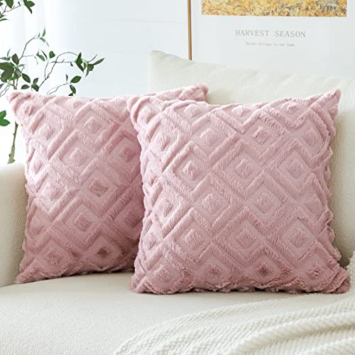 Artscope Set med 2 kuddfodral i sammet soffkuddar dekorativt mjukt örngott för soffa sovrum kontor vardagsrum geometrisk cykel rosa, 50 x 50 cm