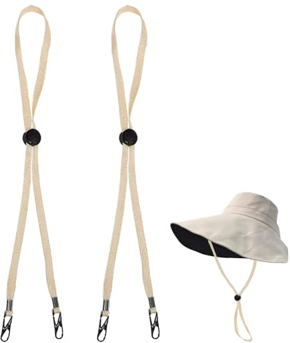 Cyrank Corde coupe-vent 2 pièces pour chapeau, sangle de chapeau réglable flexible amovible coupe-vent chapeau mentonnière sangle anti-perte avec clips chapeau mentonnière(jaune)