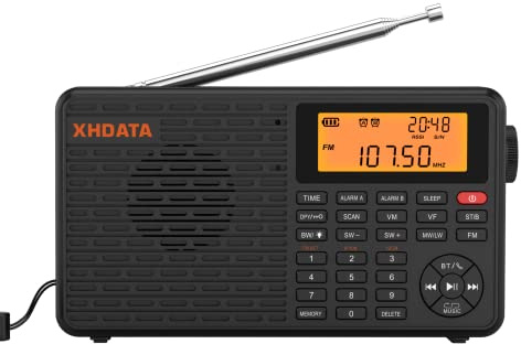 XHDATA D109 Portable Shortwave Radio Battery Operated AM FM SW LW World Band Radio DSP Good Reception with Great Sound Mp3 Speaker Wireless BT Alarm Clock Sleep Function TF Card Support