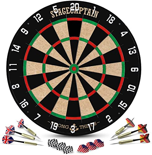 Stagecaptain DBS-1715C Bullseye Champion Dartscheibe mit Pfeilen - Profi Steeldartscheibe aus Sisal - Dartboard mit extra dünnen Drähten - Dart Scheibe mit 6 Dartpfeilen und 4 Sets Flights