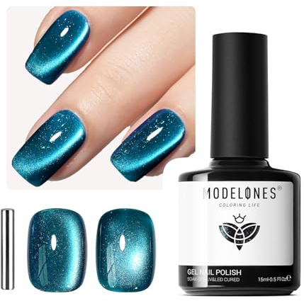MODELONES UV Nagellack Cat Eye 15 ML, Cat Eye Uv Gel, Glitter Soak Off Reflective Gel Magnetic Nagellack für Frauen und Mädchen
