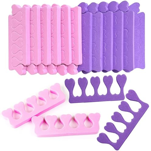 LMOGWL 24 Stück Pfirsich Schwamm Zehentrenner, Fingertrenner, Zehentrenner, Fingernagel und Zehennagel Separator Pads, für Maniküre, Pediküre, Schmieren Gel Nagel Werkzeug Zubehör. (Rosa/Lila)