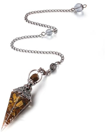 XIANNVXI Pendule Divinatoire œil de Tigre Pendule Radiesthesie Pendule en Cristal Hexagonal pour Reiki Healing Dowsing Méditation Équilibrage