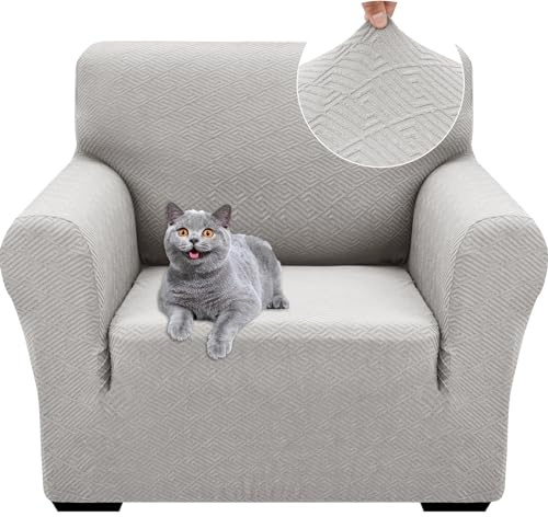 Ystyle Funda Sofa 1 Plaza Ajustable, Fundas para Sillones Elasticas, Funda De Sofa Anti Gatos Perros, Sofa Cover con Reposabrazos, Jacquard Fundas Sofa Ntideslizante Lavable, Sliver Gris