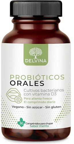 DELVINA Sugtabletter för munflora mot dålig andedräkt med bakteriekulturer – 90 veganska tabletter med mintsmak – Fräsch andedräkt – Munhygien utan munskölj och tungskrapa