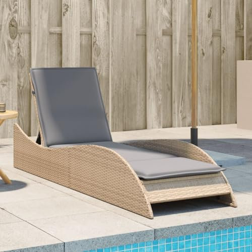 ZEYUAN Sonnenliege mit Auflage Beige 60x205x73 cm Poly Rattan, Gartenliege, Liegestuhl, Sonnenstuhl, Sonneninsel Outdoor, Liegen, Gartenmöbel, Bäderliege, Relaxliege - 368281