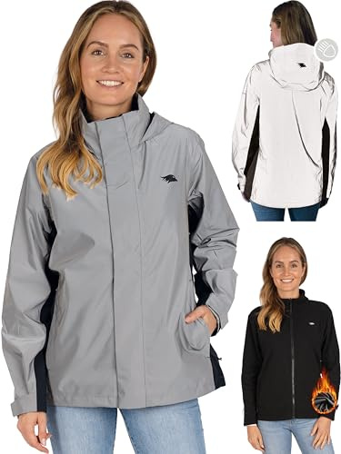 Valkental - Veste 3-en-1 pour femme réfléchissante et imperméable [doublure polaire amovible et capuche escamotable] Convient comme veste d'hiver, veste de pluie et veste de vélo