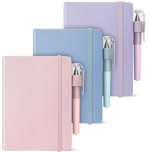 Smarpau Pocket Notebook 3 Pack - A6 Mini Notebooks with 100gsm Thick Lined Paper, 120 Pages Small Leather College Ruled Journals for Women Writing School Office - Pink Purple Blue