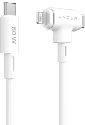 HyperJuice USB C and Lightning Cable - Silicone Hybrid Cable w/ 60W Charging, Apple MFi Certified, Durable, Tangle-Free USB C and Lightning Cable 2 in 1 Design for Laptops & Phones