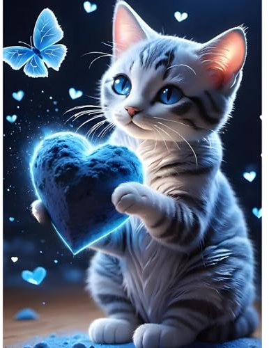 feelive Katze Diamant Painting Bilder für Erwachsene, DIY Diamond Painting Kits für Liebe, Schmetterling Bausätze für Diamantmalerei 5D Runde Steine Diamant Painting für Zuhause Dekor 30x40cm