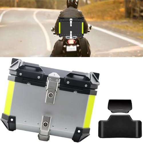 36L Aluminium-Motorrad-Reise-Top Boxes Motorradkoffer Passend Für 2 Motorradhelme Wasserdichtes Top Boxes Mit Sicherheitsschloss Und Rückenlehne Zur Aufbewahrung Von Helmgepäck(Silver)