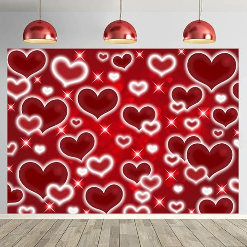 Toile de fond pour photo en forme de cœur rouge - Décoration de Saint-Valentin - 2,4 x 1,8 m - Pour photographie du début des années 2000 - Fournitures de fête d'anniversaire pour femmes - Vieille