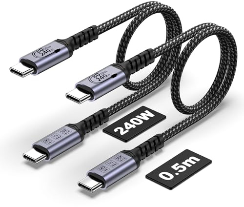 SUMPK 80Gbps câble usb 4 pour Thunderbolt 5 50cm 2paquets,charge rapide 5a | 240W Short câble USB c,Transfert de données 80Gbps,sortie vidéo HDR 16k compatible avec Thunderbolt 4,iPhone 17,MacBook,iPad