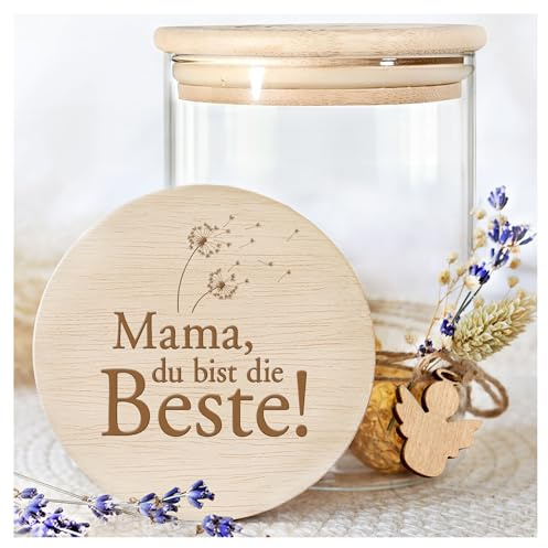 Grandora Glasbehälter mit Deckel, Vorratsglas mit Holzdeckel, Küchen Organizer, Vorratsdosen, Geschenkideen, Muttertagsgeschenk, Jahrestag, Geschenk Valentinstag, Keksdose, Vorratsgläser, Glas
