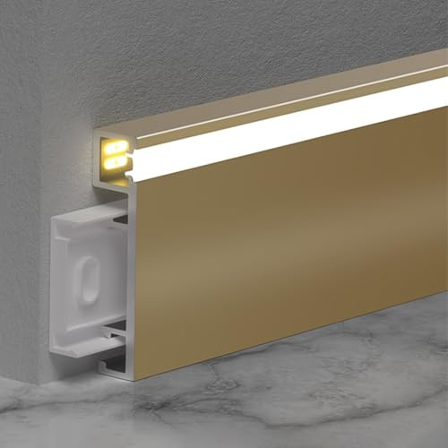 Battiscopa Modanatura Per Battiscopa Da 8cm, Profilo In Alluminio Per Strisce LED Con Copertura In PC Per Soggiorno, Ufficio, Cucina, Corridoio E Arredamento Per La Casa(Gold,L 80cm(31.5in))