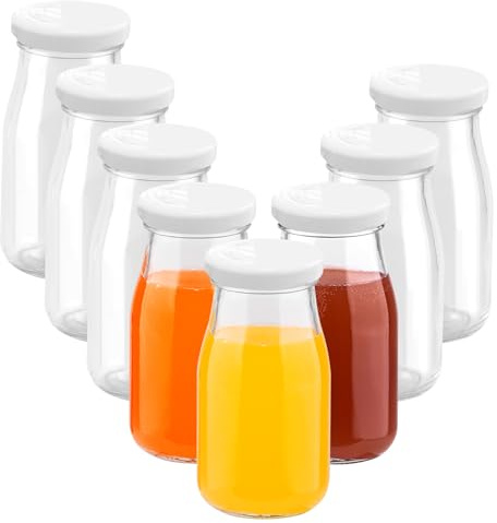 Yzpklhw Botellas de licor de vidrio con tapa, reutilizables, 150 ml, botellas pequeñas de vidrio transparente para jugos, zumos de frutas, bebidas caseras, picnic