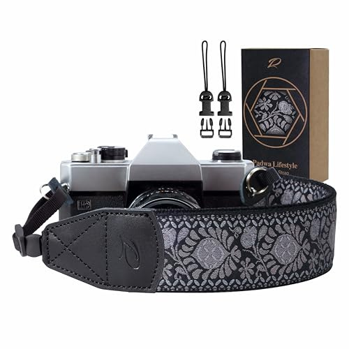 Padwa Lifestyle Stickerei Kameragurt - 2 breite Vintage Jacquard Stickerei Blume Kameragurte mit echtem Leder Kopf, kostenlose 2 Pcs Quick Release Clips für alle Kameras und Fotografen