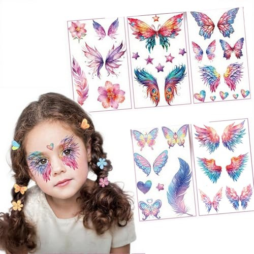 5 Blätter Schmetterling Tattoo Aufkleber Set, Mädchen Temporäre Tattoo Aufkleber Schmetterling Sticker Tattoos für Kindergeburtstag Schmetterling Deko Karneval Geburtstag Geschenk Mitgebsel