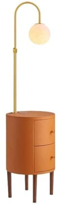 CHENGAIJIAN Lámpara de pie Lámpara de Noche LED Inteligente con Cargador, Puerto USB y 2 cajones de Madera(Orange)