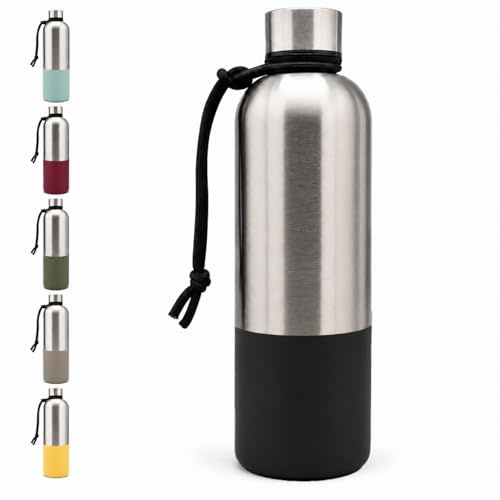 T&N Vattenflaska 1 l kolsyra, läckagesäker, lämplig för sport, skola och kontor, vattenflaska gym, lätt att bubbla, sportflaska 1 liter, BPA-fri, okrossbar, Rostfritt stål
