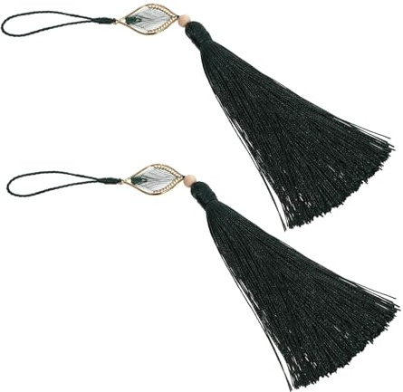 Gatuida 2pcs Diamond Curtain Tassel Diy Hanging Pendant for Door Handles, Dark Green Decorative Charm for Window Drapery and Home Decor