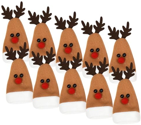 MUELODSIC 10 Pièces Xmas Hat Cutlery Bags Porte Couverts de Table Décoratifs pour Noël Housses de Protection Fourchettes et Couteaux Accessoires de Fête Marron