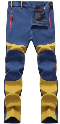 XiinxiGo Pantalón de Senderismo para Hombre - Ligero Pantalones Trekking Impermeable y con Bolsillos de Cremallera - Antiviento - Secado Rápido para Trabajo Pesca Camping Caza,Amarillo,L