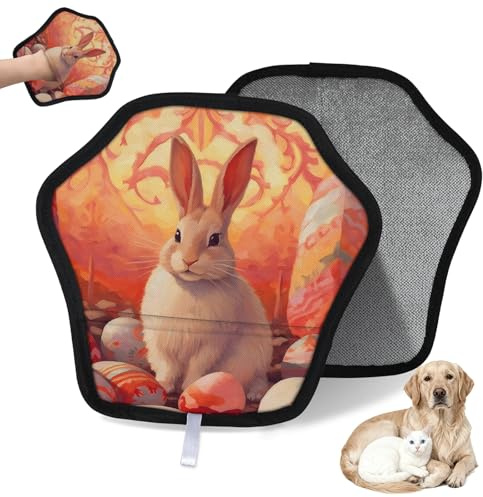 WowPrint Wasserfarben-Eier, Osterhase, Tierhaarentfernungshandschuh für Katze und Hund, wiederverwendbar, elektrostatische Tierhaar-Handschuhe, Bürstenwerkzeug für Couch, Kleidung, Teppich, Möbel